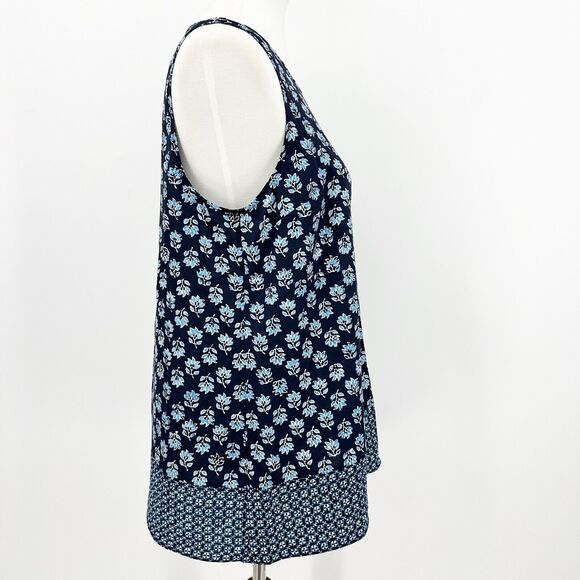 Michael Michael Kors Blouse Size M Women Blue Floral Sleeveless Back Zip Basic - Picture 3 of 8